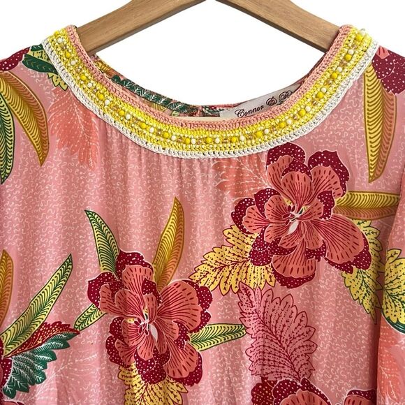 Connor & Blake Womens Floral Peasant Dress Size M Handmaid Beaded Boho Flowy - Picture 3 of 11